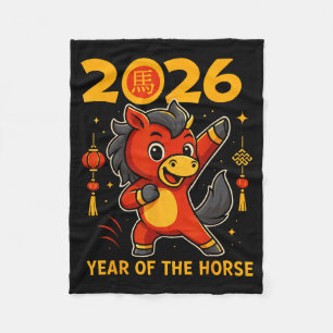 Funny Kawaii Lunar 2026 Year Of The Horse Chinese  Fleece Blanket