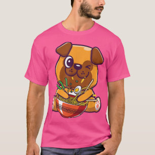 Funny Kawaii Pug Dog Eating Eating Ramen Japanese  T-Shirt