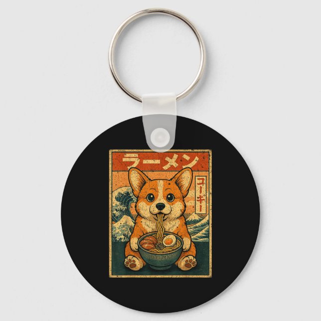 Funny Kawaii Ramen Corgi Japanese Noodles Corgi Ea Key Ring (Front)