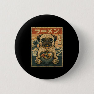 Funny Kawaii Ramen Pug Japanese Noodles Pug Eating 6 Cm Round Badge