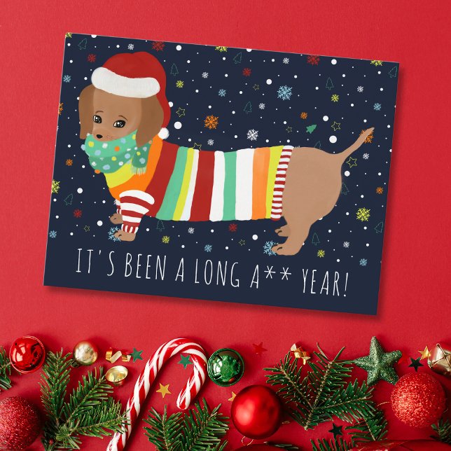 Funny Kawaii Sausage Dog Christmas 2022 Holiday Postcard (Creator Uploaded)