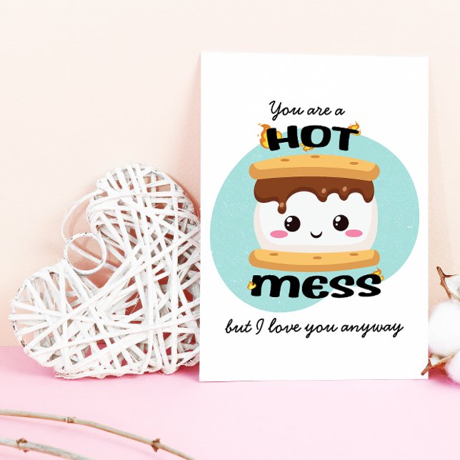 Funny Kawaii S'mores Hot Mess Card (You'll definitely make someone a happy camper with this S'mores hot mess card.)