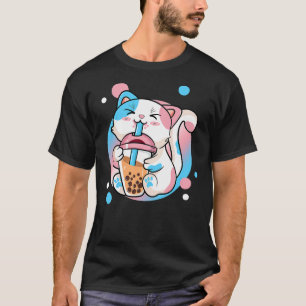 Funny Kawaii Transgender Bubble Tea Cat LGBT Ally  T-Shirt