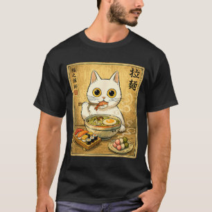 Funny Kawaii White Cat Ramen Sushi Japanese Food T-Shirt