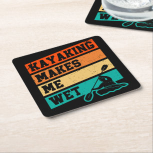 Funny Kayak Lover Kayaking Retro River Kayaker Square Paper Coaster