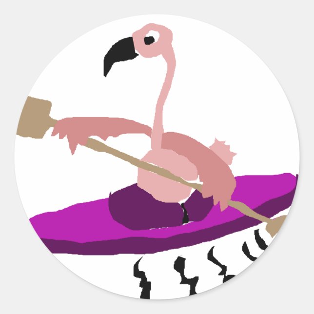 Funny Kayaking Flamingo Classic Round Sticker (Front)