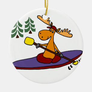 Funny Kayaking Moose Ceramic Tree Decoration