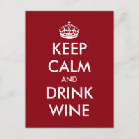 Funny Keep calm and drink wine postcards for party