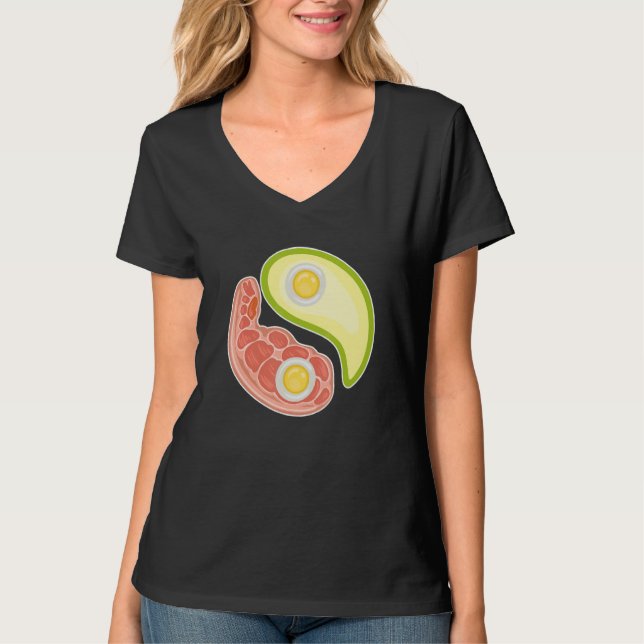 Funny Keto Diet Meat Eggs Avocado Ying Yang Zen Sy T-Shirt (Front)