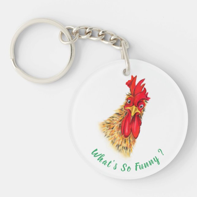 Funny Keychain Gift with Surprised Rooster (Front)