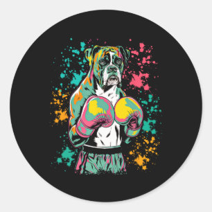 Funny Kickboxing Or Boxing Boxer Dog _1 Classic Round Sticker
