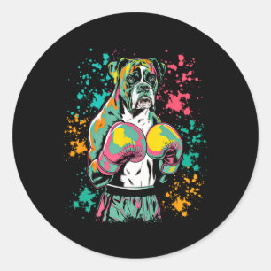 Funny Kickboxing Or Boxing Boxer Dog For Men Women Classic Round Sticker