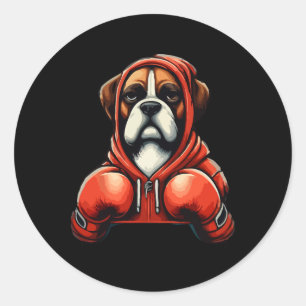 Funny Kickboxing Or Boxing Boxer Dog Men Women  Classic Round Sticker