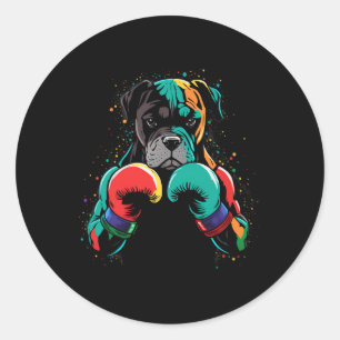 Funny Kickboxing Or Boxing Boxer Dog Men Women Kid Classic Round Sticker