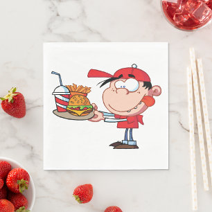 Funny Kid Fast Food Lover Burger, Fries and Drink  Napkin