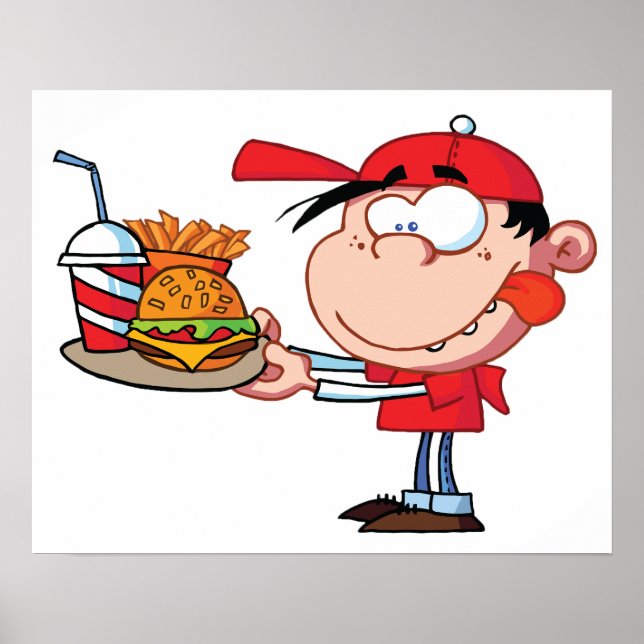 Funny Kid Fast Food Lover Burger, Fries and Drink  Poster (Front)