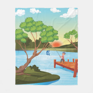 Funny Kid Loves to Fish, Fishing Children Fisherma Fleece Blanket