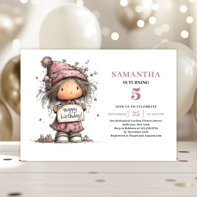 Funny Kids 5th Birthday Invitation Pink File (Funny Kids 5th Birthday Invitation Pink File)
