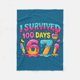 Funny Kids 6 7 100th Day Teacher I Survived 100 Da Fleece Blanket
