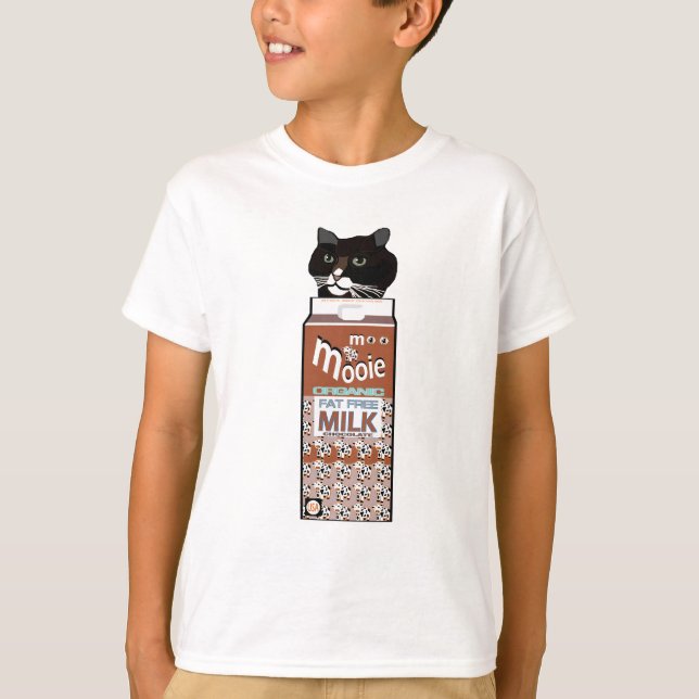Funny Kids Chocolate Milk & Black Cat T-shirt (Front)