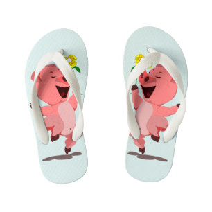 Funny Kid's Flip Flops with Happy Pig