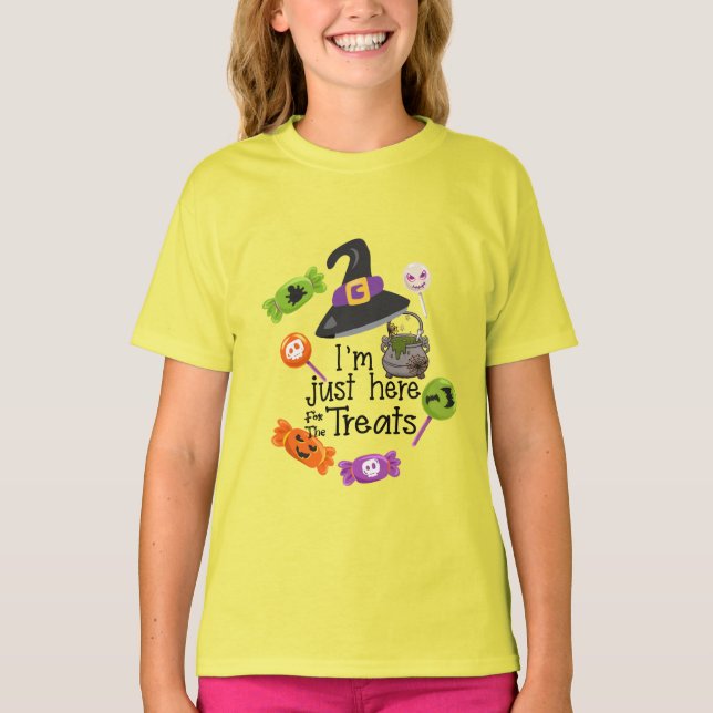Funny Kids Halloween | Just Here For The Treats T-Shirt (Front)