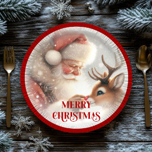 Funny Kids Holiday Plates Santa Claus Rudolph