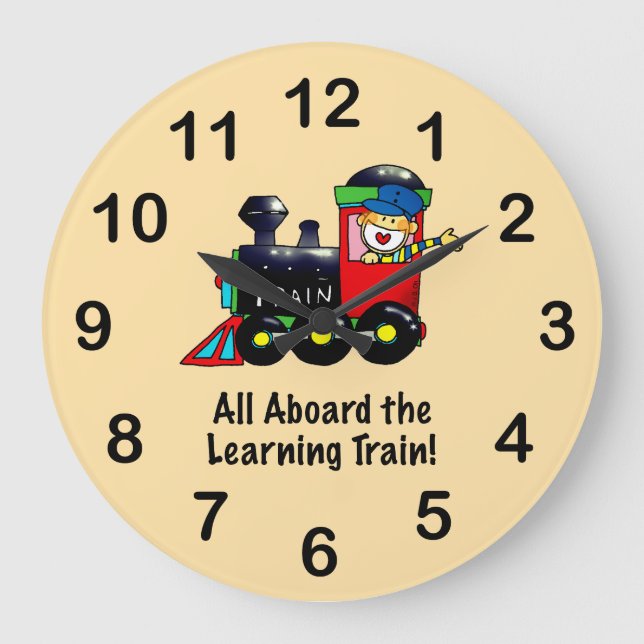 funny kids Learning Train cartoon Large Clock (Front)