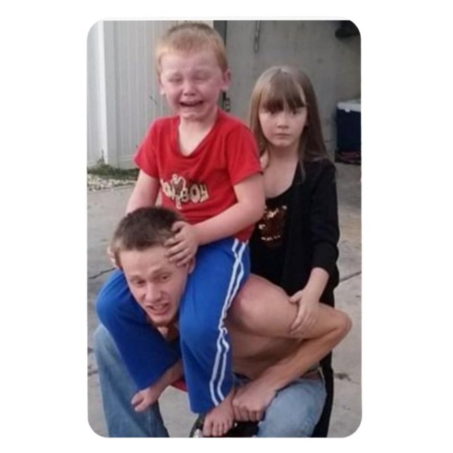 Funny kids on a trike magnet (Vertical)