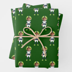 Funny Kids Photo Football Player Green Customized Wrapping Paper Sheet