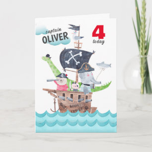 Funny Kids Pirate Animals Birthday Greeting Card