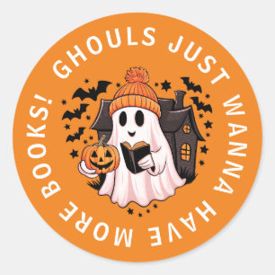 Funny Kids Pumpkin Ghost Book Lovers Classic Round Sticker