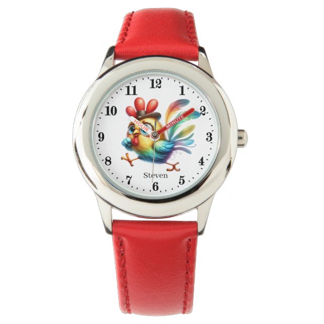Funny kids rooster add name unisex watch (Front)