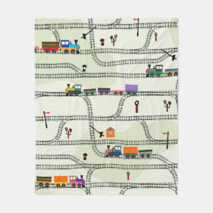 Funny kids seamless pattern railway with locomotiv fleece blanket