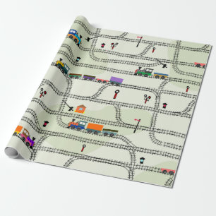 Funny kids seamless pattern railway with locomotiv wrapping paper