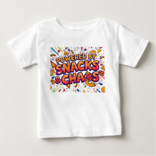Funny Kids Shirt Powered By Snacks And Chaos Cute