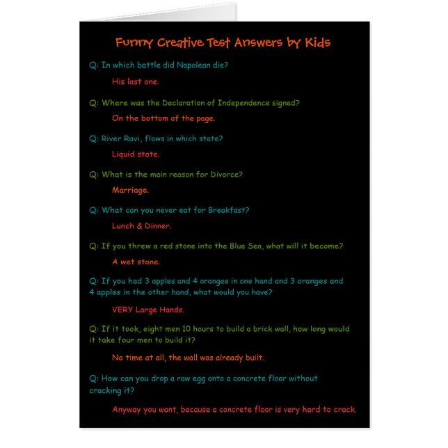 Funny Kids Test Answers Card to Send a Smile (Front)