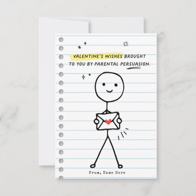 Funny Kids Valentine's Day Stick Figure Humour car Invitation (Front)