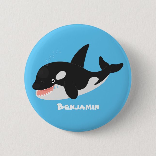 Funny killer whale orca cute cartoon illustration 6 cm round badge (Front)