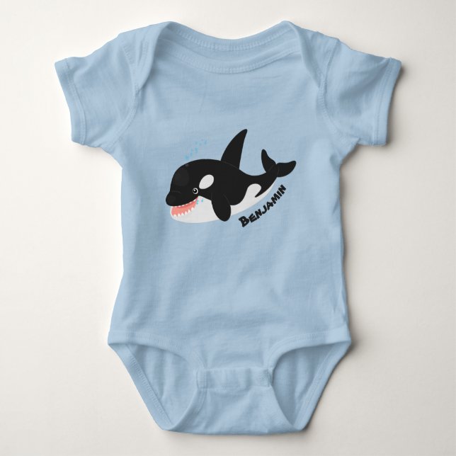Funny killer whale orca cute cartoon illustration  baby bodysuit (Front)