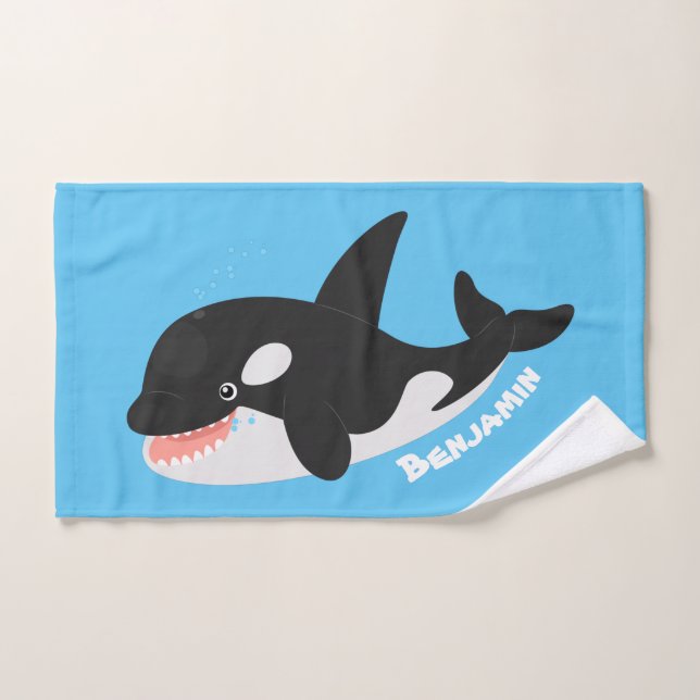 Funny killer whale orca cute cartoon illustration bath towel set (Hand Towel)