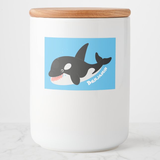 Funny killer whale orca cute cartoon illustration food label (Front)