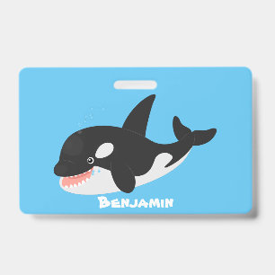 Funny killer whale orca cute cartoon illustration ID badge
