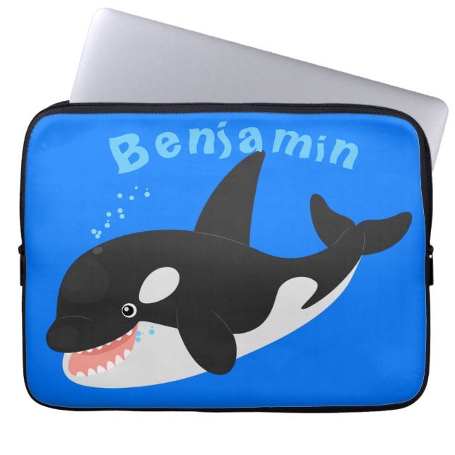 Funny killer whale orca cute cartoon illustration laptop sleeve (Front)