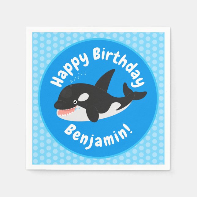 Funny killer whale orca cute cartoon illustration napkin (Front)