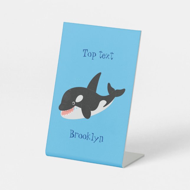 Funny killer whale orca cute cartoon illustration pedestal sign (Front)