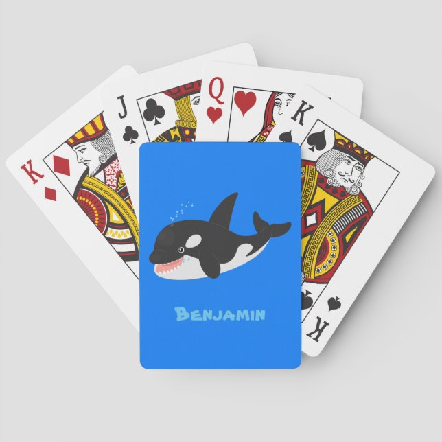 Funny killer whale orca cute cartoon illustration playing cards (Back)