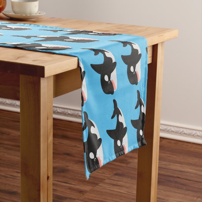 Funny killer whale orca cute cartoon illustration short table runner (In Situ)