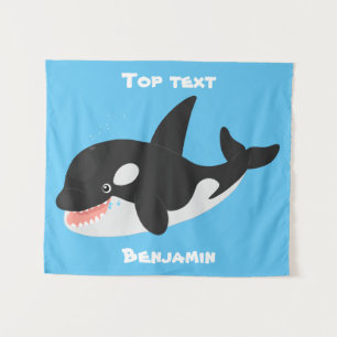 Funny killer whale orca cute cartoon illustration tapestry