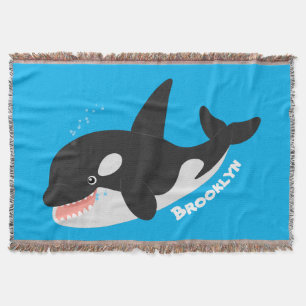 Funny killer whale orca cute cartoon illustration throw blanket